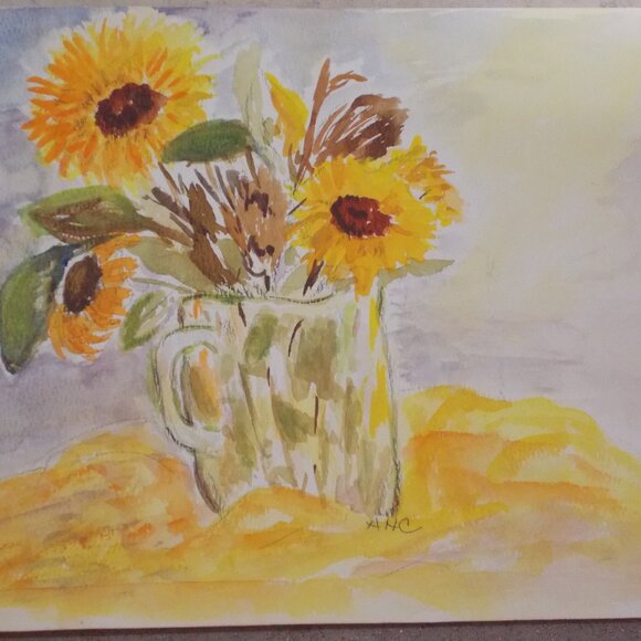 Original "Bright And Beautiful Yellow Floral" 9"x12" watercolor painting, signed - Picture 3 of 4